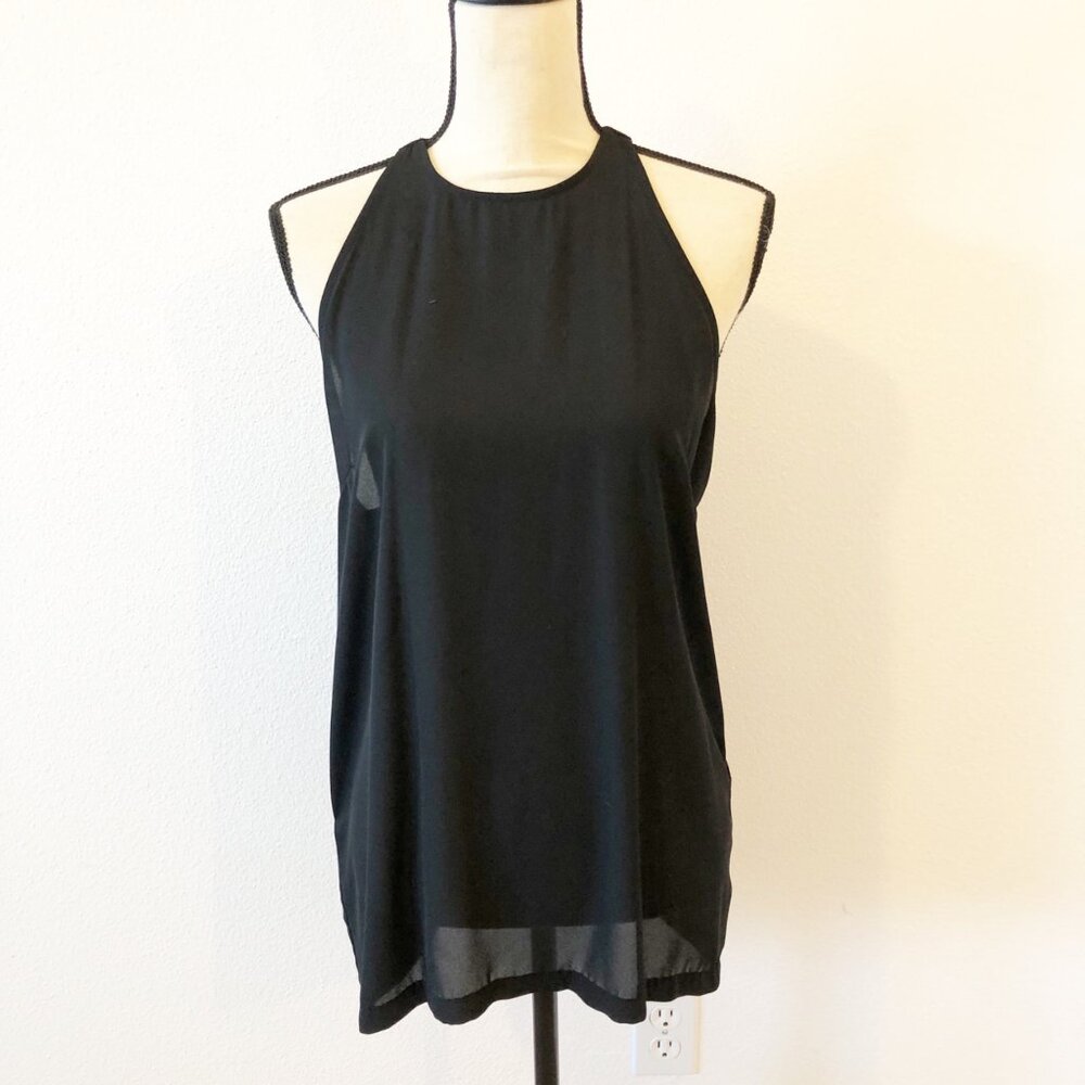 BB DAKOTA Black Chiffon Open Back Sheer Blouse Womens Medium